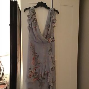 Blue White Pink Floral Maxi Bridesmaid Dress